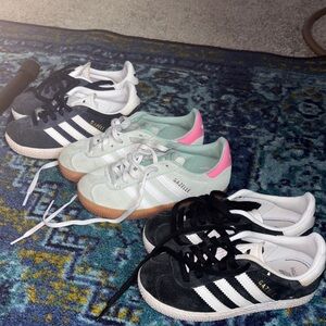 Adidas Kids Gazelle Sneakers - Black, White, and Teal/pink Bundle